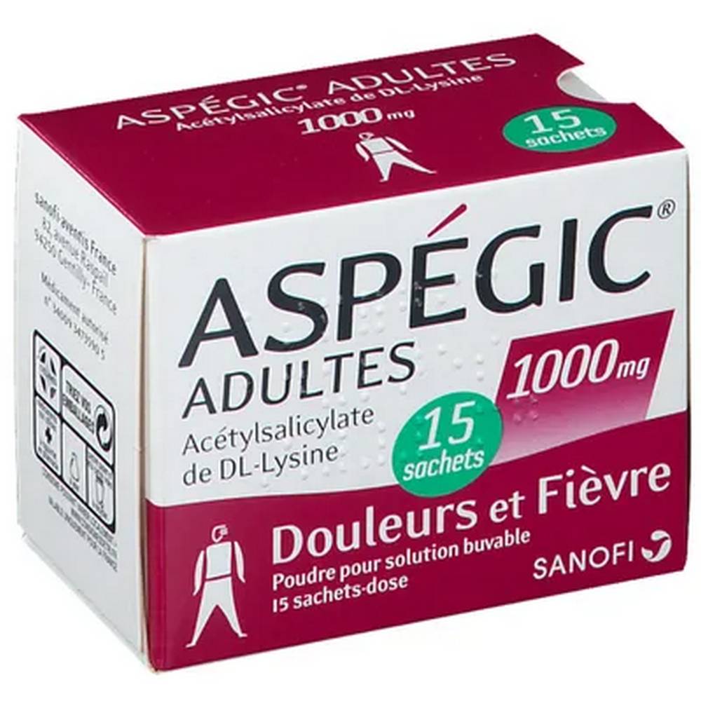 Aspégic 1000 Adult sachet, 15, ASPÉGIC – Pharmatoo